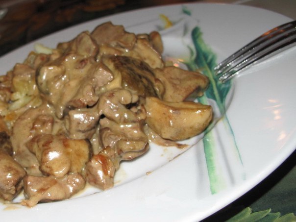 КУРИНАЯ ПЕЧЁНКА С ГРИБАМИ - Горячие мясные блюда