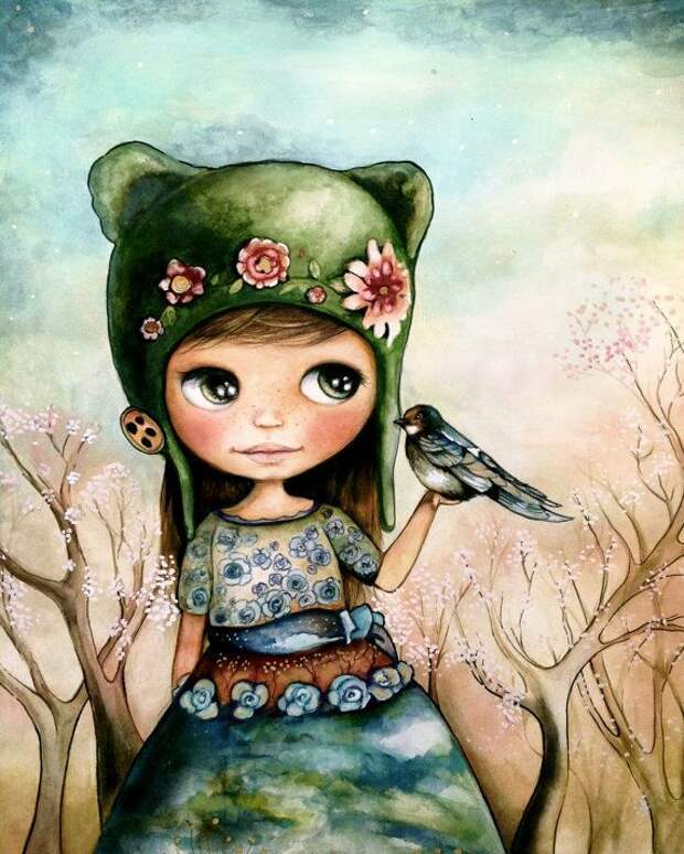 little girl with bird in the forest art by PrintIllustrations, $20.00 claudia tremblay