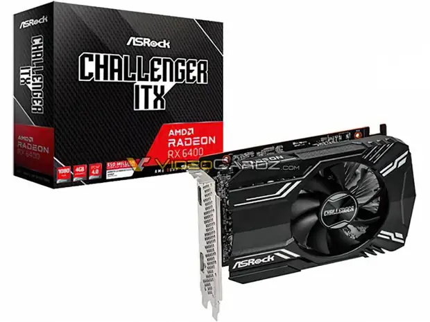 ASRock готовит видеокарту Radeon RX 6400 Challenger ITX, которая не требует дополнительного питания