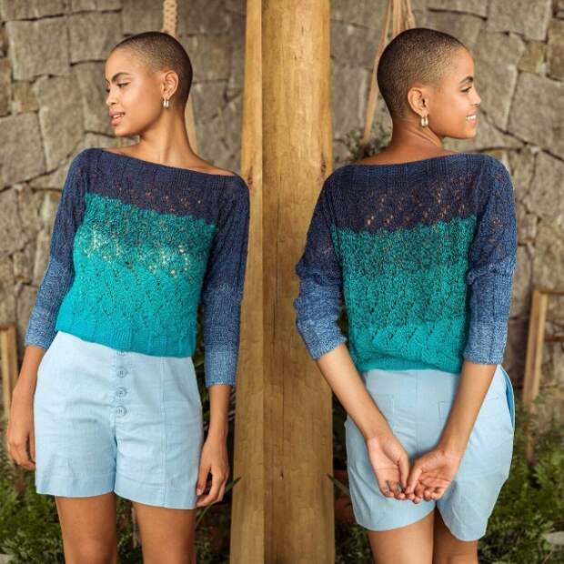 Красивый градиентный джемпер спицами. Описание и схема вязания