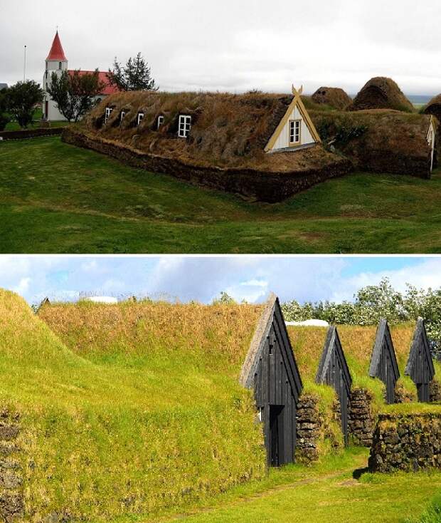 Дерновые дома сельской местности Исландии. | Фото: nerdygaga.com.