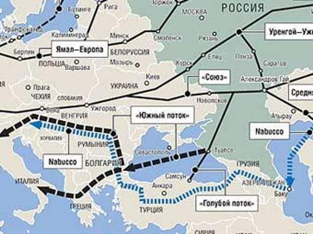 Схема южного потока газопровода на карте