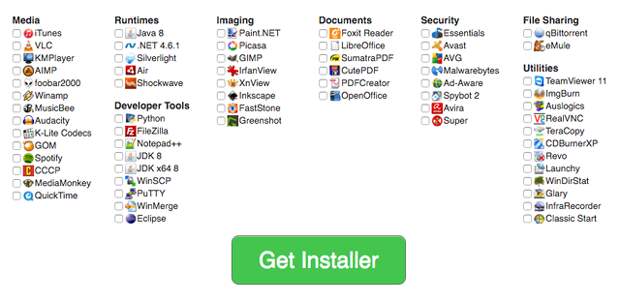 Ninite list of software to include in mass-installer.