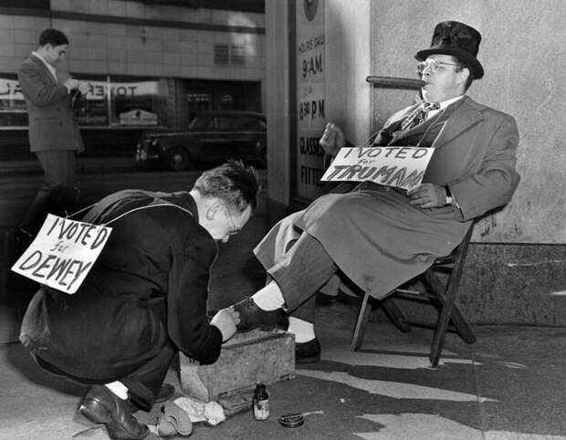 Результат проигранного пари на исход президентских выборов в США, 1948 год. история, факты, фотографии