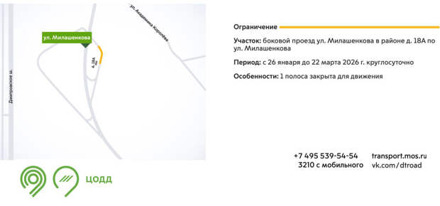 Перекрытие на улице Милашенкова связано со строительством путепровода