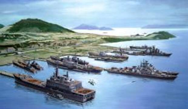 Залив Камрань с советским военным флотом. Плакат 1985 года.