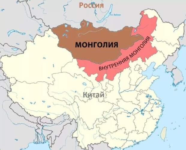 Внутренняя Монголия на карте Китая