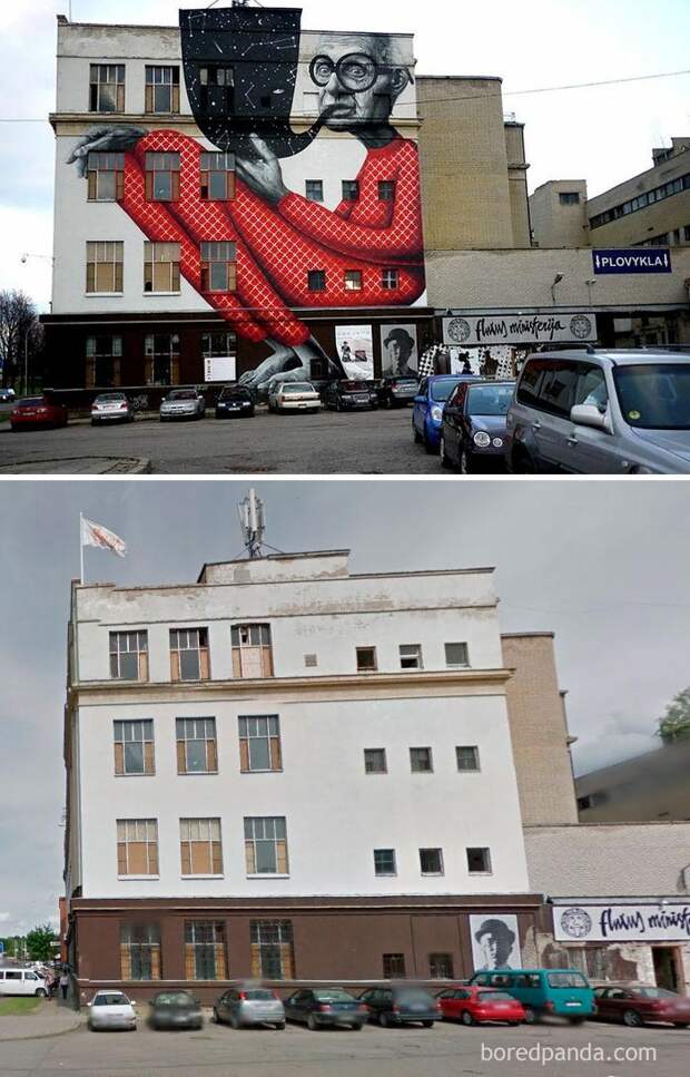 преображение домов до и после, дома до и после стрит-арта, работы уличных художников