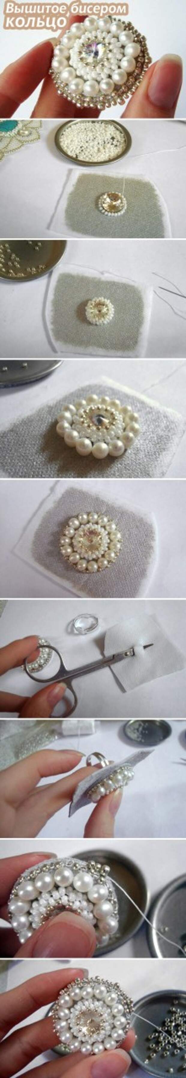 Мастер-класс: Вышитое бисером и жемчугом кольцо / Beaded Ring Tutorial #diy #bead #jewelry