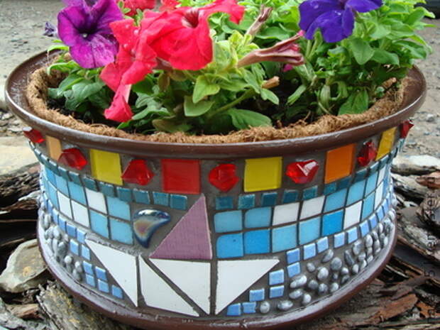 Вазон для цветов уличный - вазон,мозаика,украшение для сада,ваза для цветов