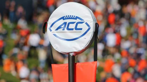 An ACC logo on a first down marker.