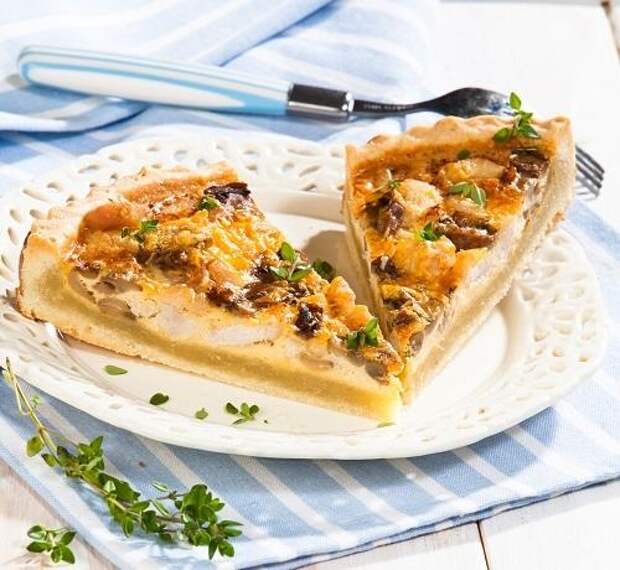 Киш с шампиньонами и курицей