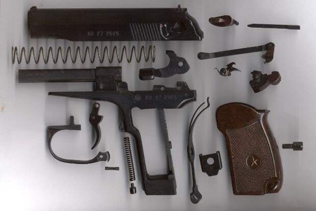 Пистолет Макарова в разобранном виде. Фото в свободном доступе.