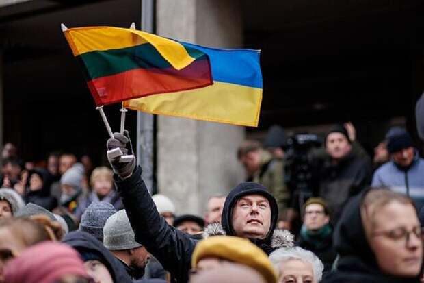 Украинский и литовский флаги / J. Stacevičiaus/LRT nuotr