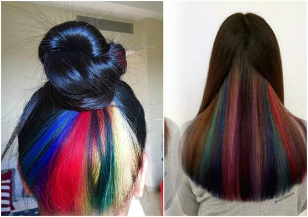 Цветные пряди под волосами.