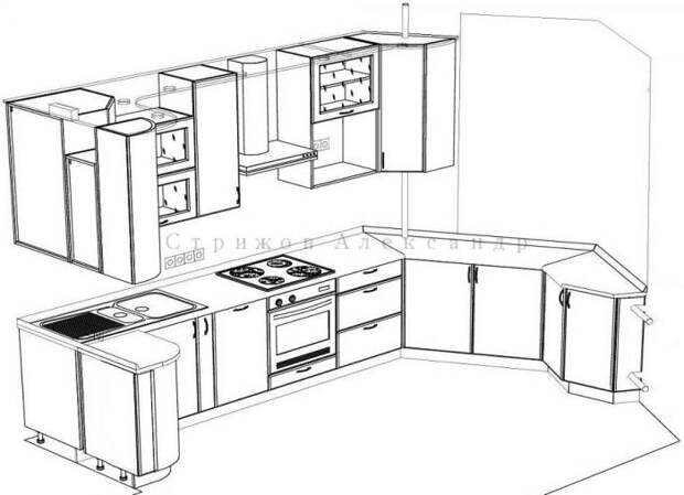 Кухня угол больше 90 градусов