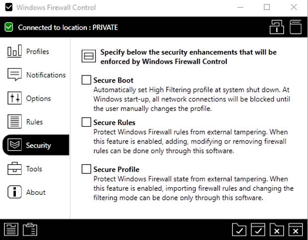 брандмауэр Windows защищает профиль правил безопасности