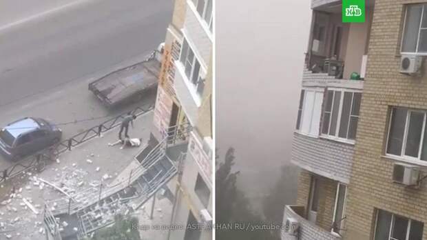 Пыльная буря в Астрахани снесла балкон: пострадал один человек