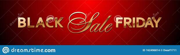 Golden Black Friday Sale text on red gradient background. Banner or website header vector template. 