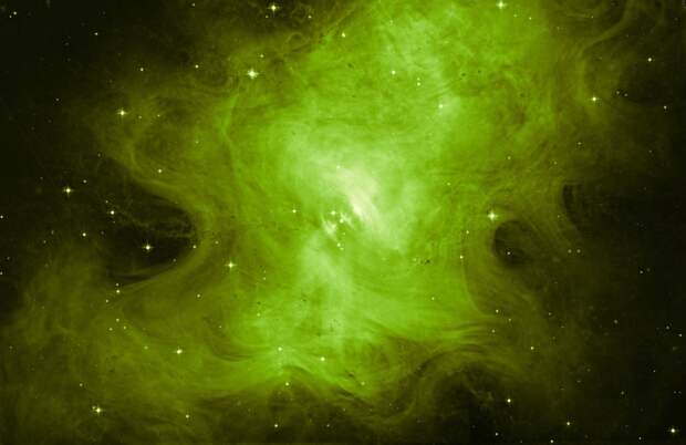 17. Снимок Крабовидной туманности, сделанный через зеленый фильтр телескопа Хаббл в октябре. Эта газообразная туманность расположена на расстоянии 6500 световых лет от Земли и возникла в результате взрыва сверхновой в 1054 году (ESA / Hubble / NASA) наука, научные исследования, научные открытия, фотографии