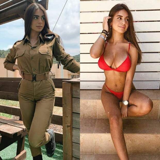 девушка военная в красном купальнике