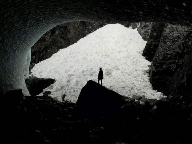 Внутри ледяной пещеры  животные, кадр, люди, фото, фотоподборка