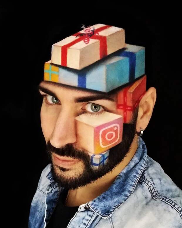3D-иллюзии на лице и руках итальянского художника