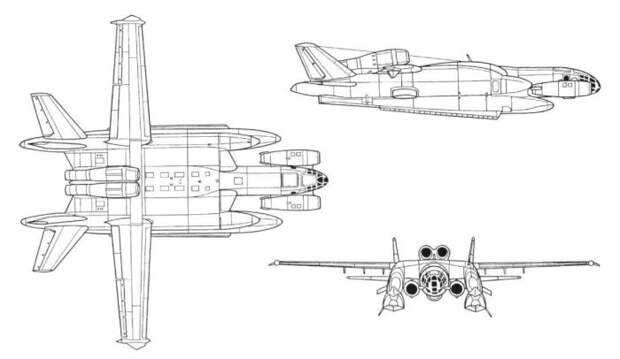 Самолет ВВА-14 в варианте с двигателями вертикального взлета и посадки.