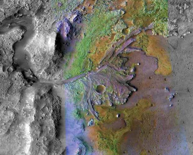 Кратер Jezero на поверхности Марса, где когда-то было озеро