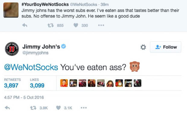 Jimmy John’s Called Some Dude Out On Twitter For ‘Eating Ass’ And People Lost The Damn Minds