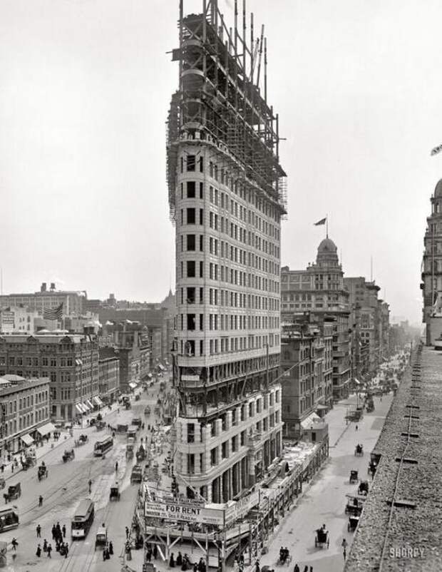Строительство Флэтайрон-Билдинг. США, Нью-Йорк, 1902 год.