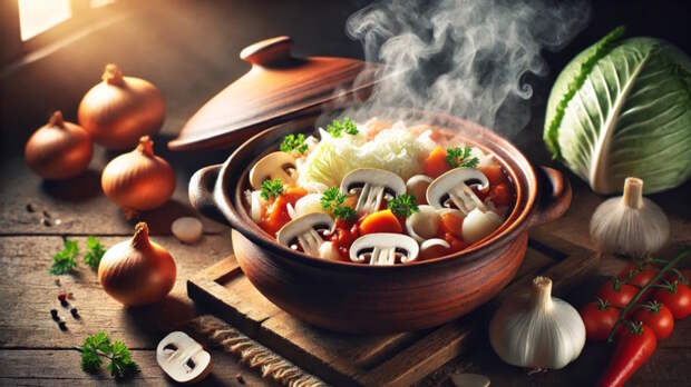 Готовим в горшочках: аппетитная капуста с грибами