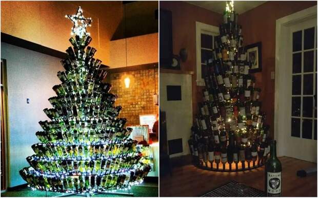 Британские домохозяйки собирают бутылки, чтобы сделать из них новогодние елки