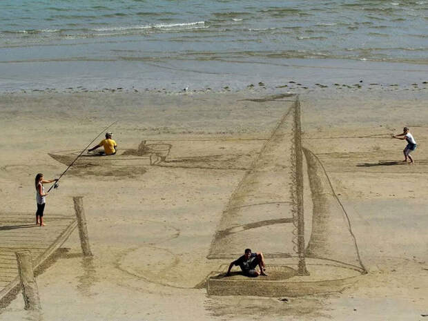 Художник Джейми Харкинс и его 3D рисунки на песке изображение 2