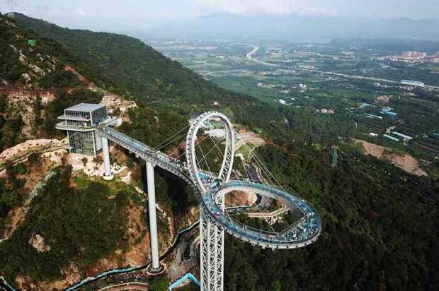 Пешеходный мост Huangtengxia Tianmen Sky Walk заканчивается не на другой стороне ущелья Хуан Тэн, а круглой смотровой площадкой (Гуандун, Китай). | Фото: tejiayouwan.com. Пешеходный мост Huangtengxia Tianmen Sky Walk заканчивается не на другой стороне ущелья Хуан Тэн, а круглой смотровой площадкой (Гуандун, Китай). | Фото: tejiayouwan.com.