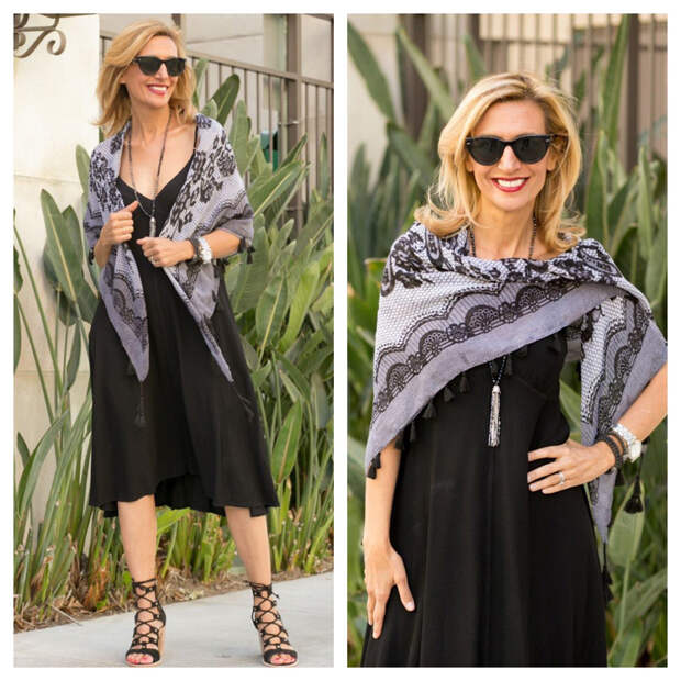 Sheer-Voile-Black-And-White-Print-Square-Scarf-With-Tassels