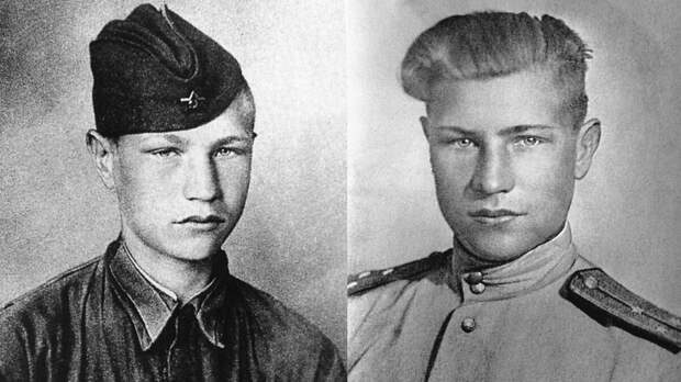 Дмитрий Тимофеевич Язов в 16 ле -1941 (слева) и 1944 (справа)
