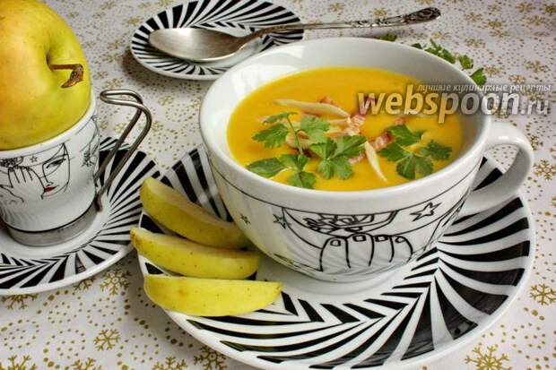 Фото Овощной крем-суп с беконом и хреном