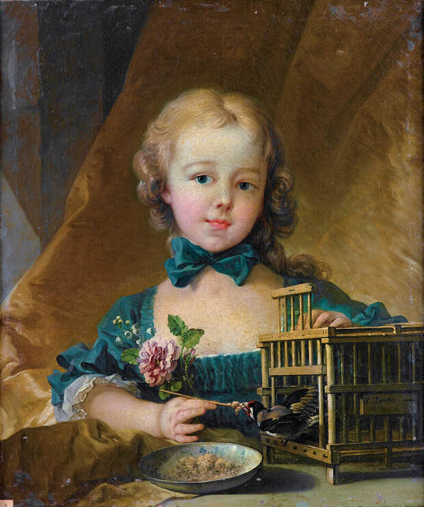 Дочь мадам де Помпадур, Александрина-Жанна д’Этьоль (умерла в девятилетнем возрасте от острого перитонита), играющая с щеглом.