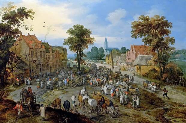 Скотный рынок в деревне (совместно с Яном Брейгелем младшим). 57х84. Частная коллекция, Автор: Brueghel, Jan The Elder (1568-1625) (Ян Старший (1568-1625) Брейгель)Brueghel, Jan The Elder (1568-1625) (Живопись на Gallerix.ru)