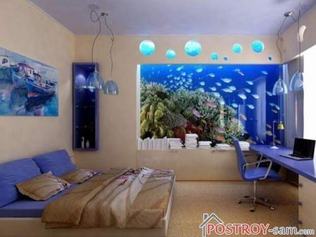 Спальня с аквариумом