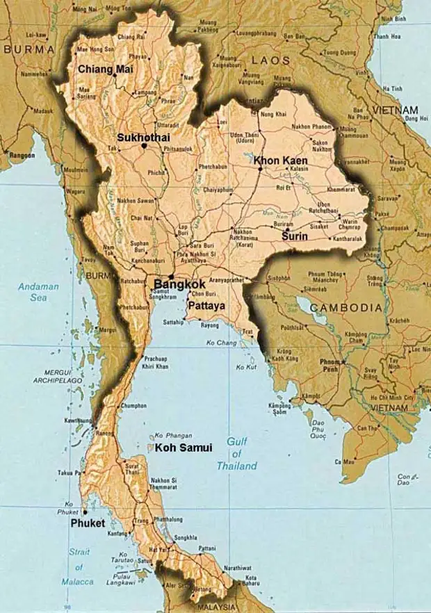 Карта городов таиланда. Карта Тайланда географическая. Карта Тайланда на русском языке географическая крупная. Географическое положение Тайланда на карте.