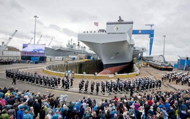 The Queen arrives to officially name the Royal Navy's new aircraft carrier HMS Queen Elizabeth in Rosyth, Scotland