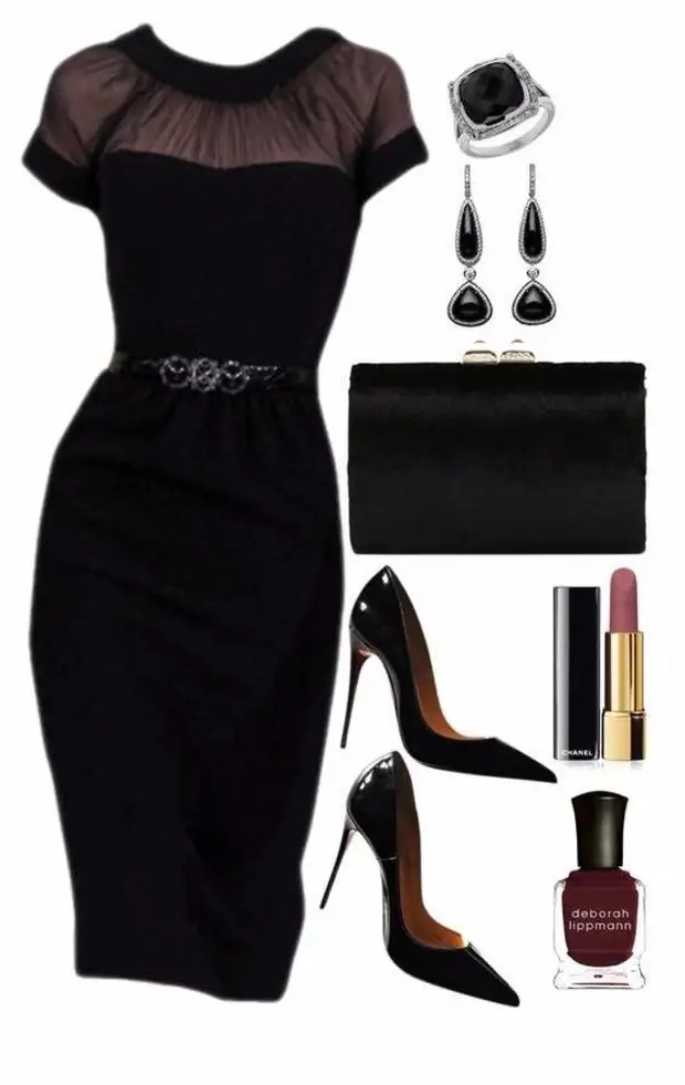 Модные луки с черным платьем