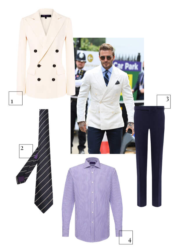1. Пиджак Ralph Lauren, 346 500 руб. (ЦУМ) 2. Галстук Ralph Lauren, 14 500 руб. (Третьяковский проезд) 3. Брюки Ralph Lauren, 35 350 руб. (Третьяковский проезд) 4. Рубашка Ralph Lauren, 32 300 руб. (ЦУМ)