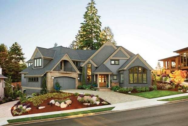 Идеи для отделки фасадов в сине-зеленом с бежевым цвете Фото частного дома в красивом сине-зеленом цвете