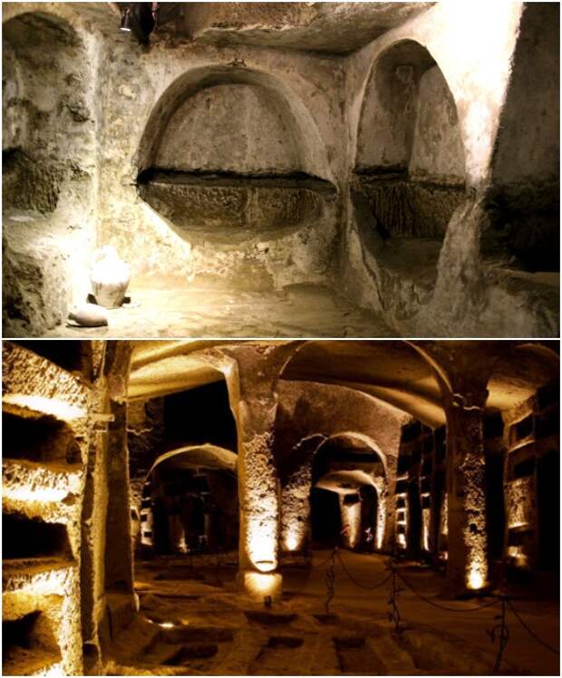 Вход в катакомбы Сан-Северо находятся под базиликой (Napoli Sotterranea, Италия).
