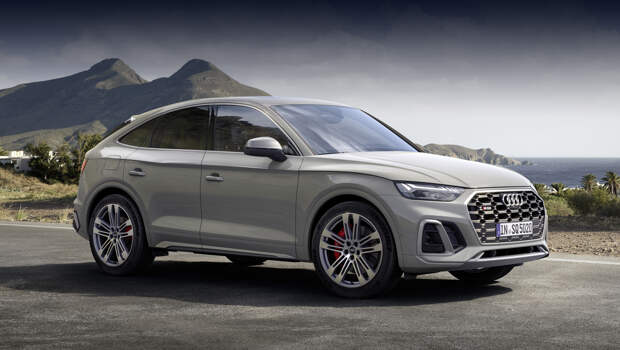 Audi sq5 sportback. Модель оборудована постоянным полным приводом quattro с самоблокирующимся межосевым дифференциалом и восьмиступенчатым «автоматом» tiptronic. Максималка равна 250 км/ч, а разгон с нуля до сотни занимает 4,9 с. Расход в смешанном цикле составляет 8,9–9,2 л/100 км.