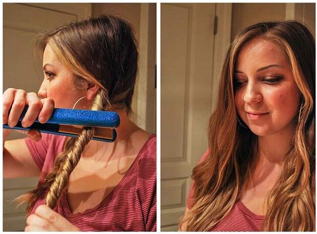 Скрутите волосы в жгут и пройдитесь по ним утюжком. / Фото: burdacentr.ru 
