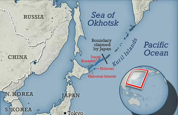 Карта территориальных претензий Японии к России (источник изображения - dailymail.co.uk)